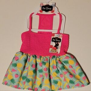 Kohl's Pink and Blue Pet Dress With Strawberry, Banana, Pineapple, Watermelons